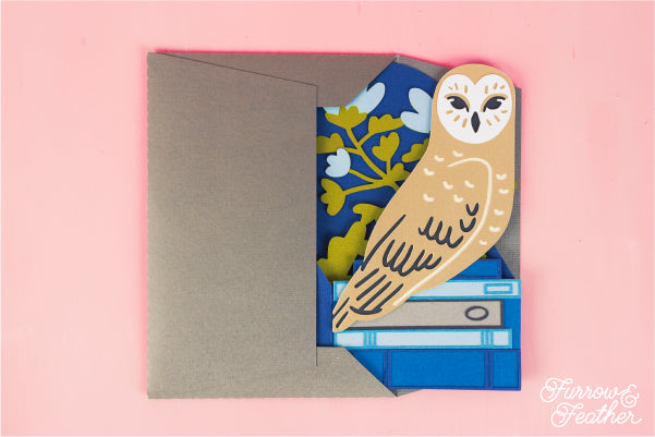 Owl on Books Card SVG