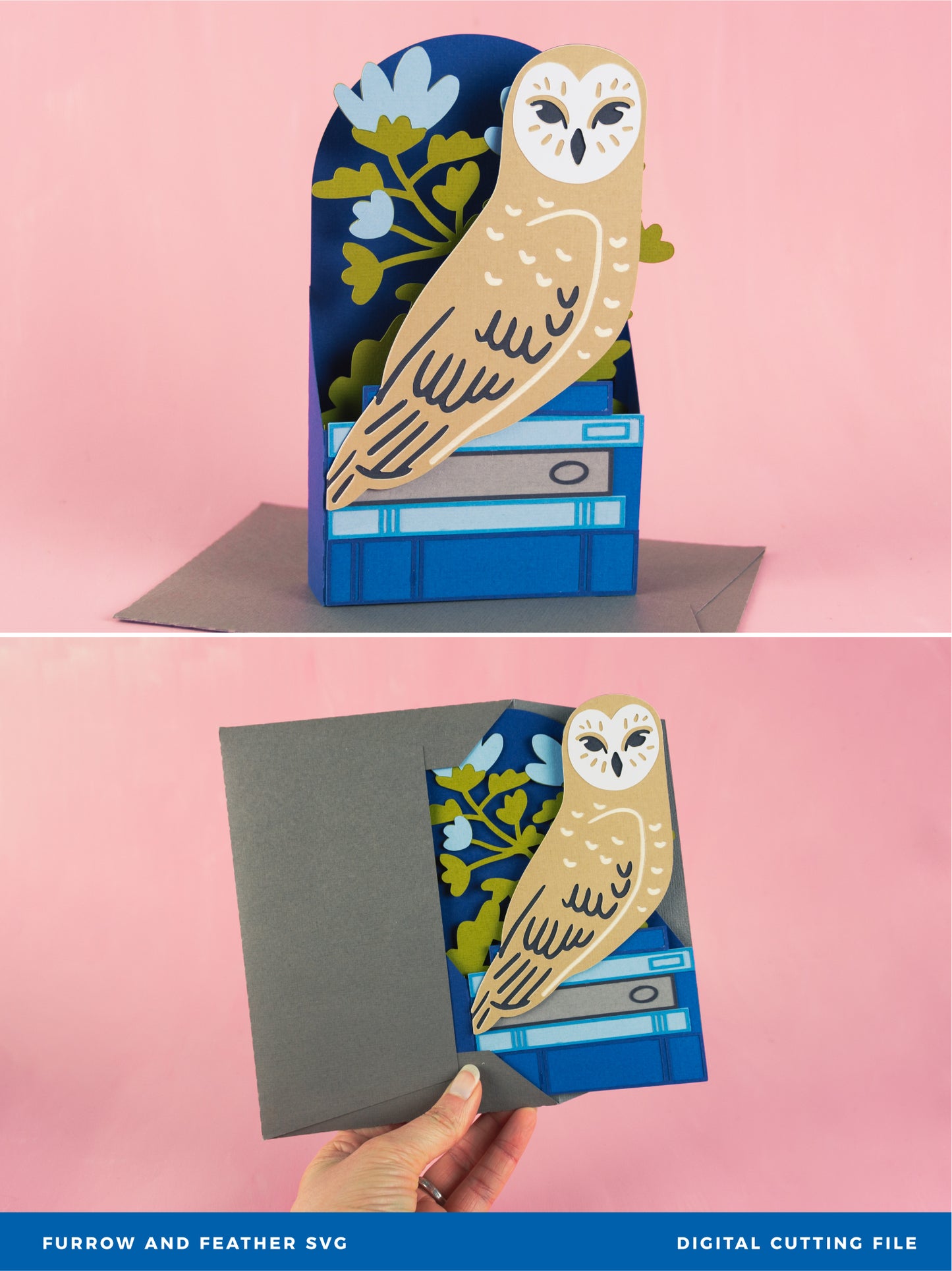 Owl on Books Card SVG