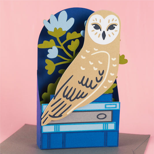 Owl on Books Card SVG