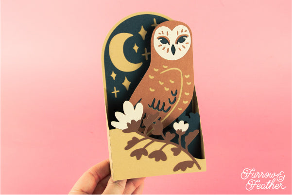 Owl with Moon Card SVG