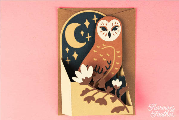 Owl with Moon Card SVG