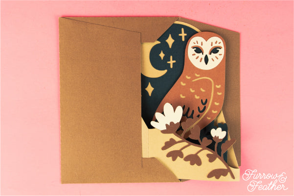 Owl with Moon Card SVG