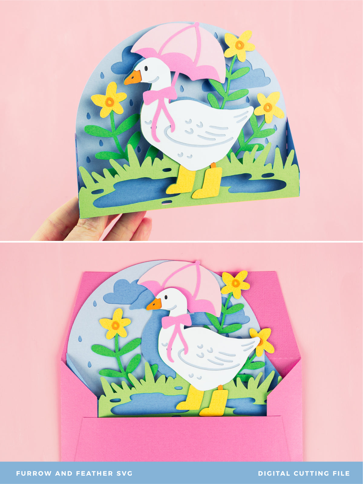 Rainy Day Goose Card SVG – Furrow and Feather SVG