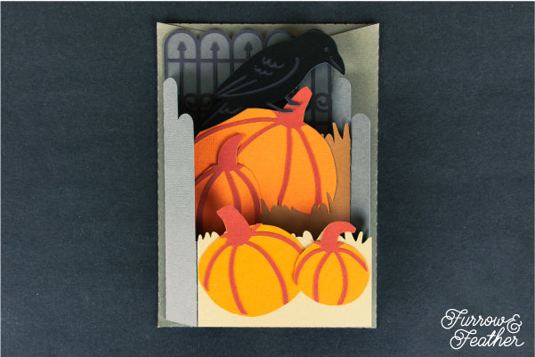 Halloween Raven with Pumpkins Card SVG