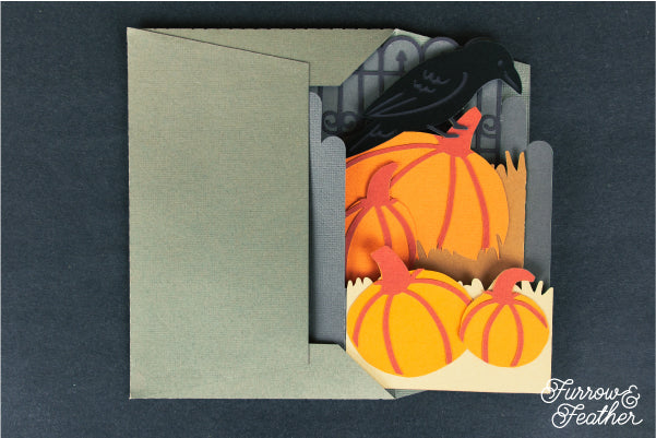 Halloween Raven with Pumpkins Card SVG