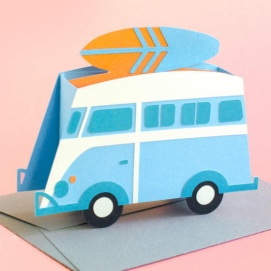 VW Bus with Surfboard Card SVG